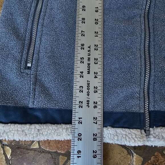 Cabelas Sherpa Fleece Jacket Gray & Blue Lined Full Zip Jacket Barn Coat, Large - Picture 10 of 11